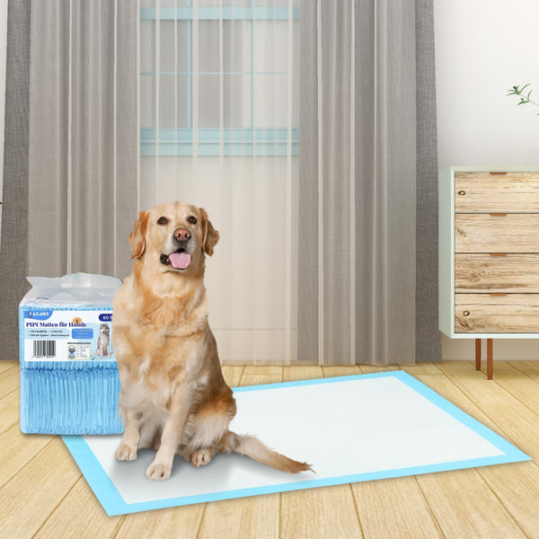 Fazlanix PIPI Matten für Hunde,60 Stück, 60x90cm Trainingspads , Hundetoilette Unterlagen, Wickelunterlagen Einweg,Super saugfähig, auslaufsicher, 6-Schichten, ideal für Welpen & ältere Hunde