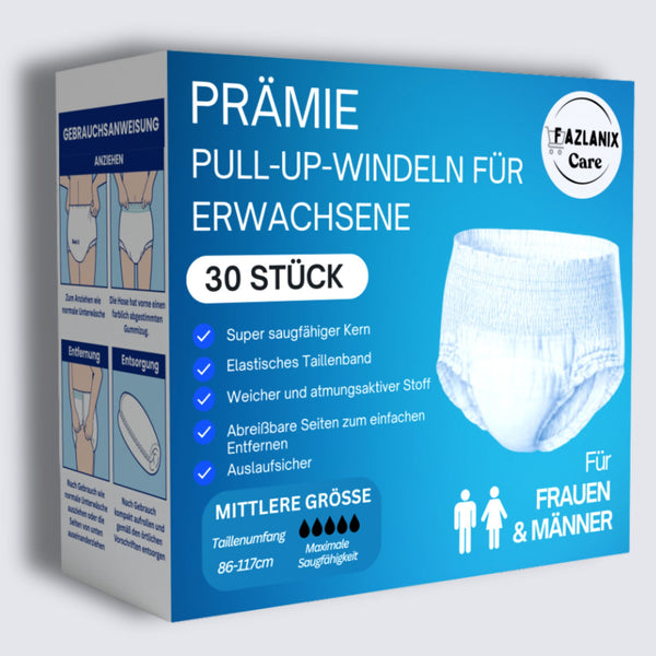 Pull-Up Einweg-Inkontinenzhosen für Erwachsene, Größe M (86–117 cm), 30 Stück – Elastischer Bund, komfortabler Schutz für den Alltag bei leichter bis mittlerer Blasenschwäche